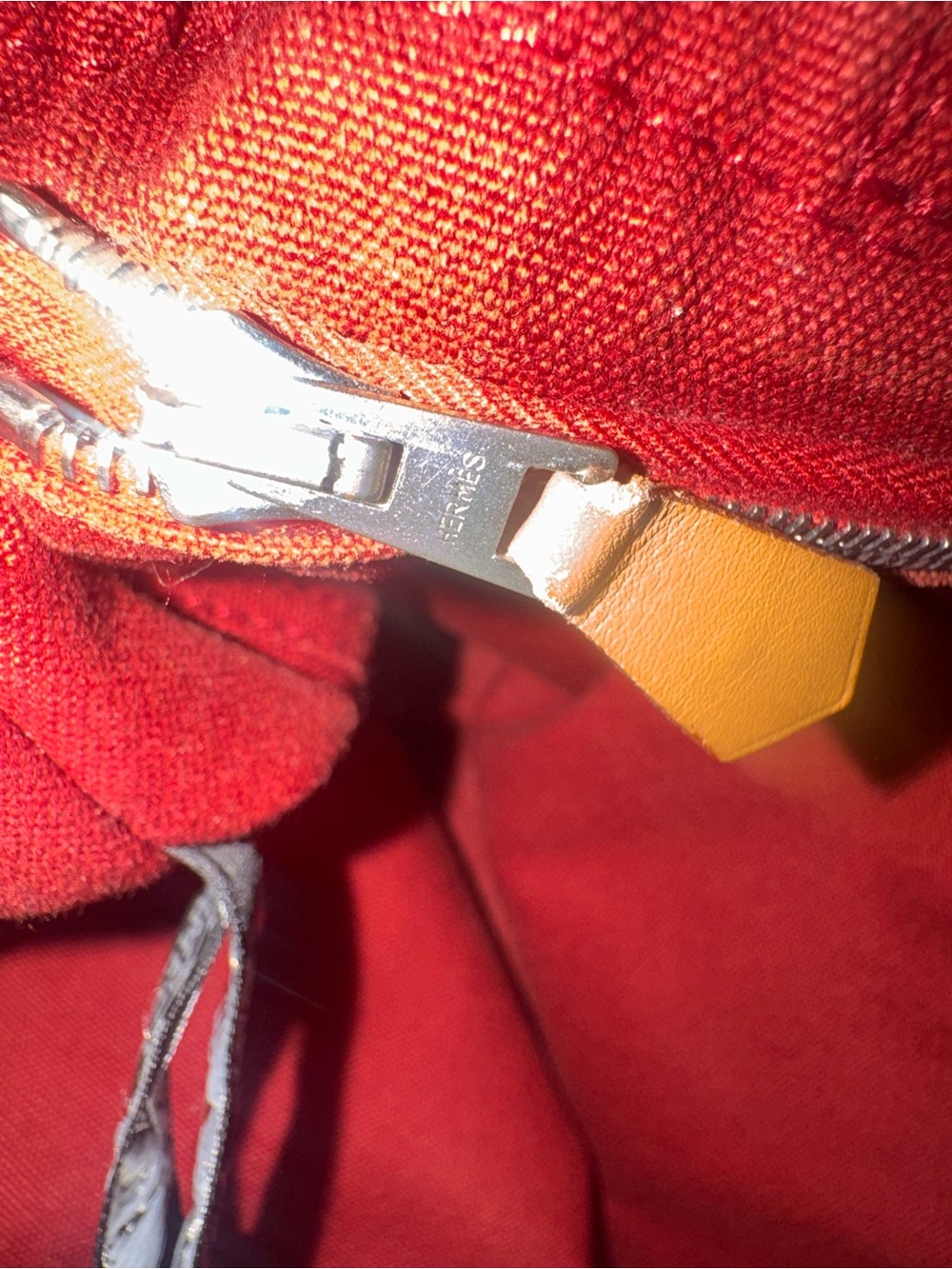 Hermes Red Canvas Tote with Dark Stripe Handles EUC - Picture 8 of 10